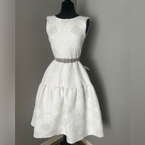 'Mayoral' Ivory Metallic Textured Dress Sz XS & NWT BCBGMaxAzria Belt